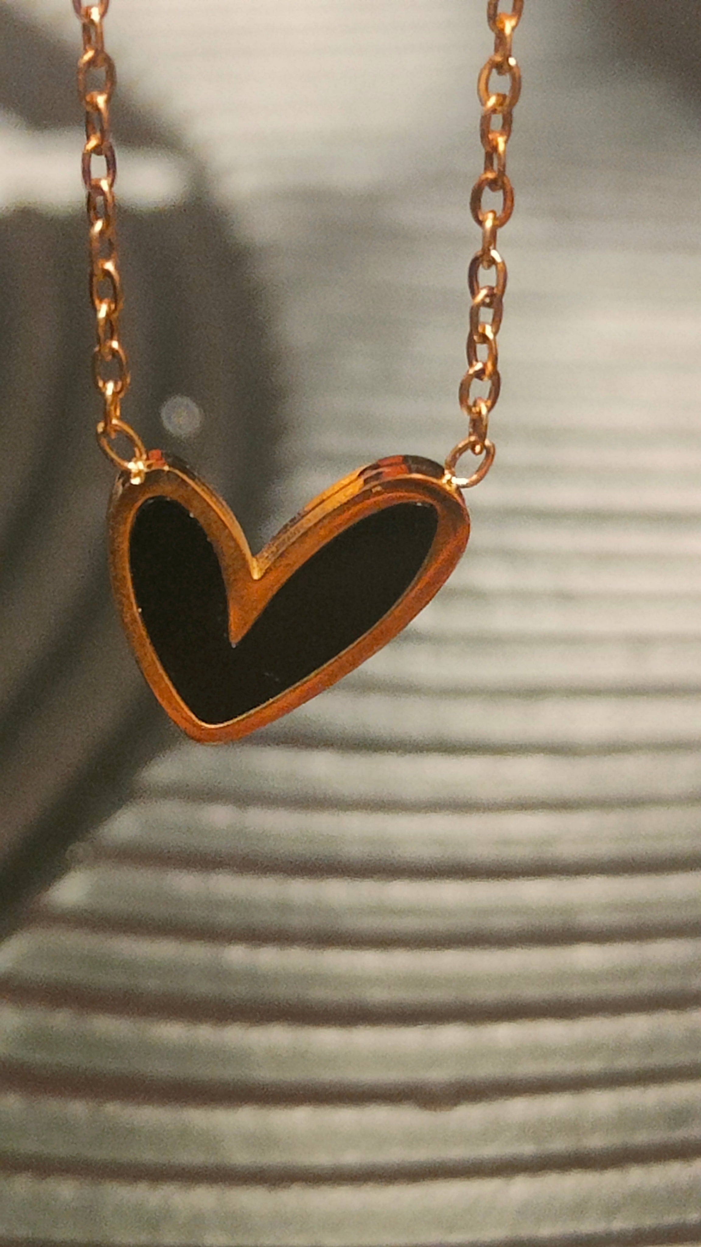 Ketting Inlay Heart Black- Goud kleurig