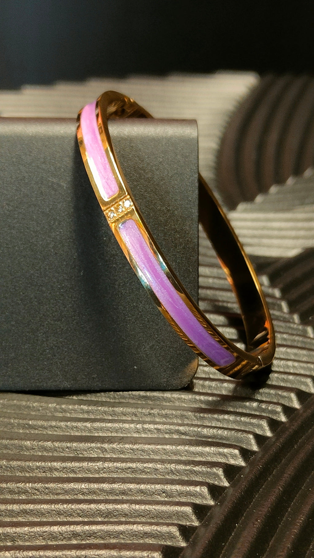 Armband Inlay Lila 3 Diamond look - Goud kleurig
