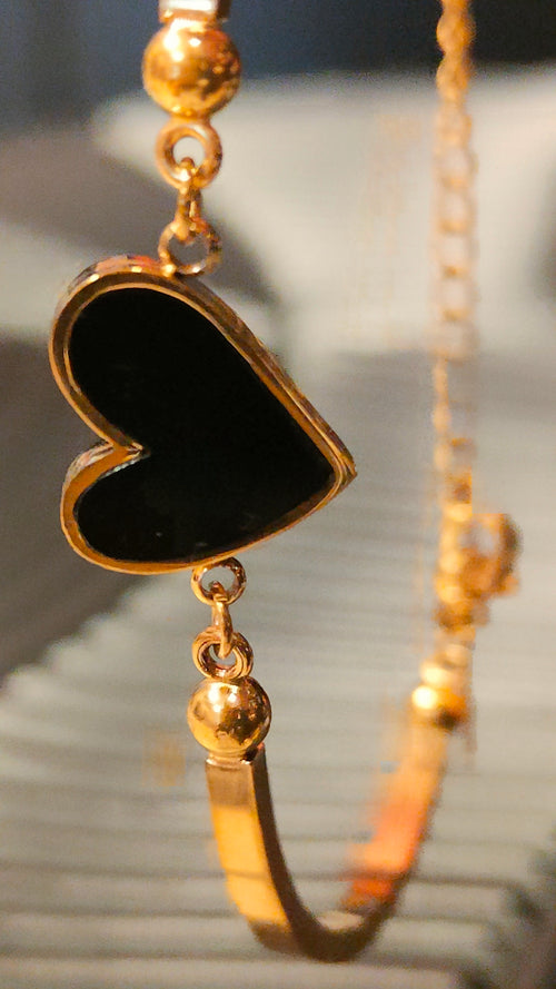 Armband Heart Black - Goud kleurig
