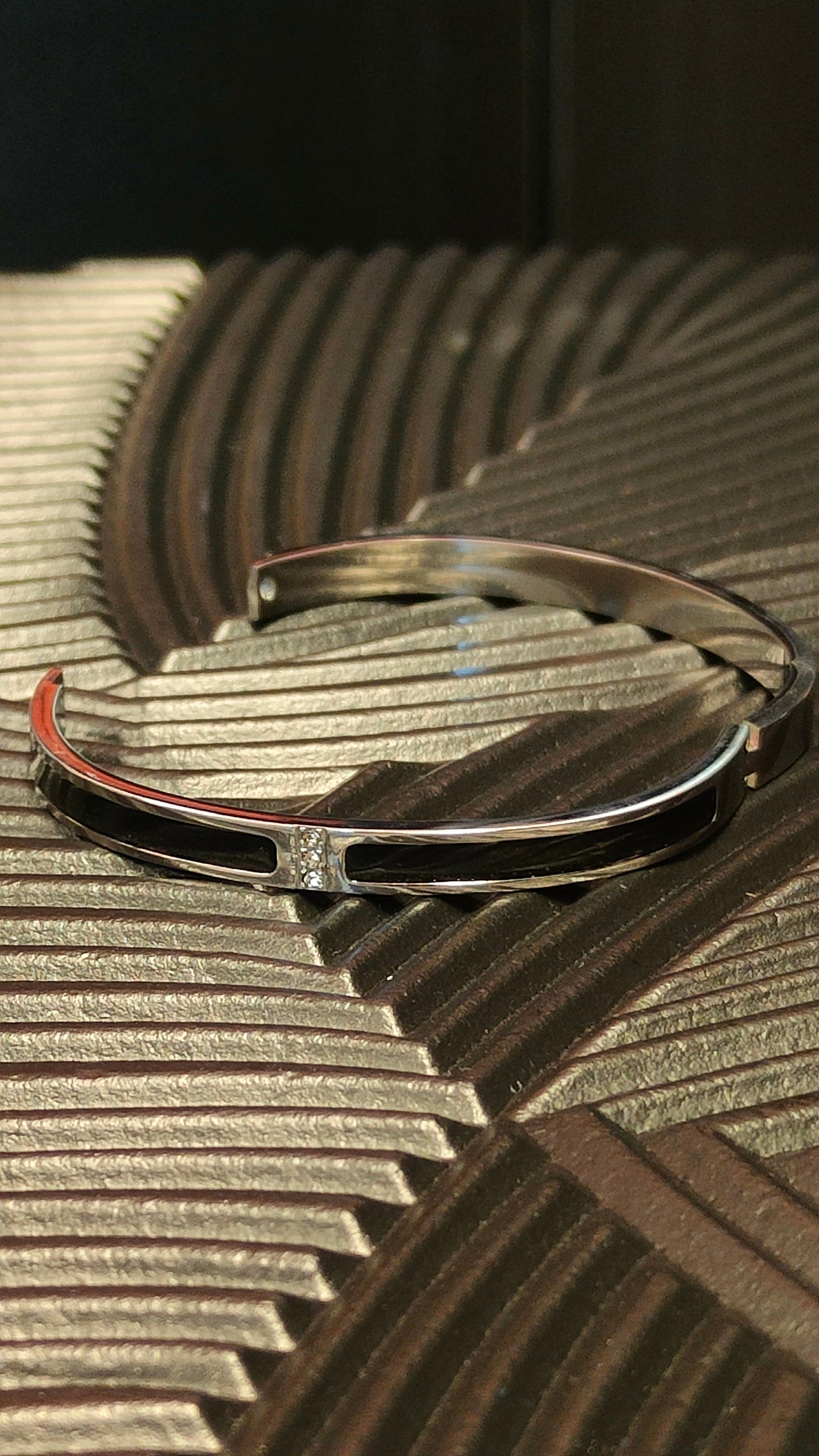 Armband Inlay Black 3 Diamond look - zilver kleurig