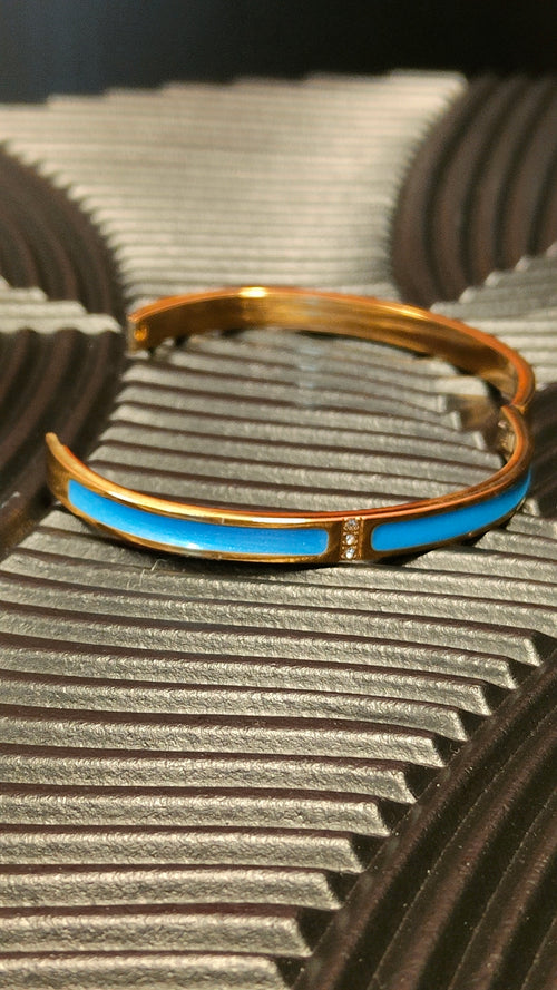 Armband Inlay Blue 3 Diamond look - Goud kleurig