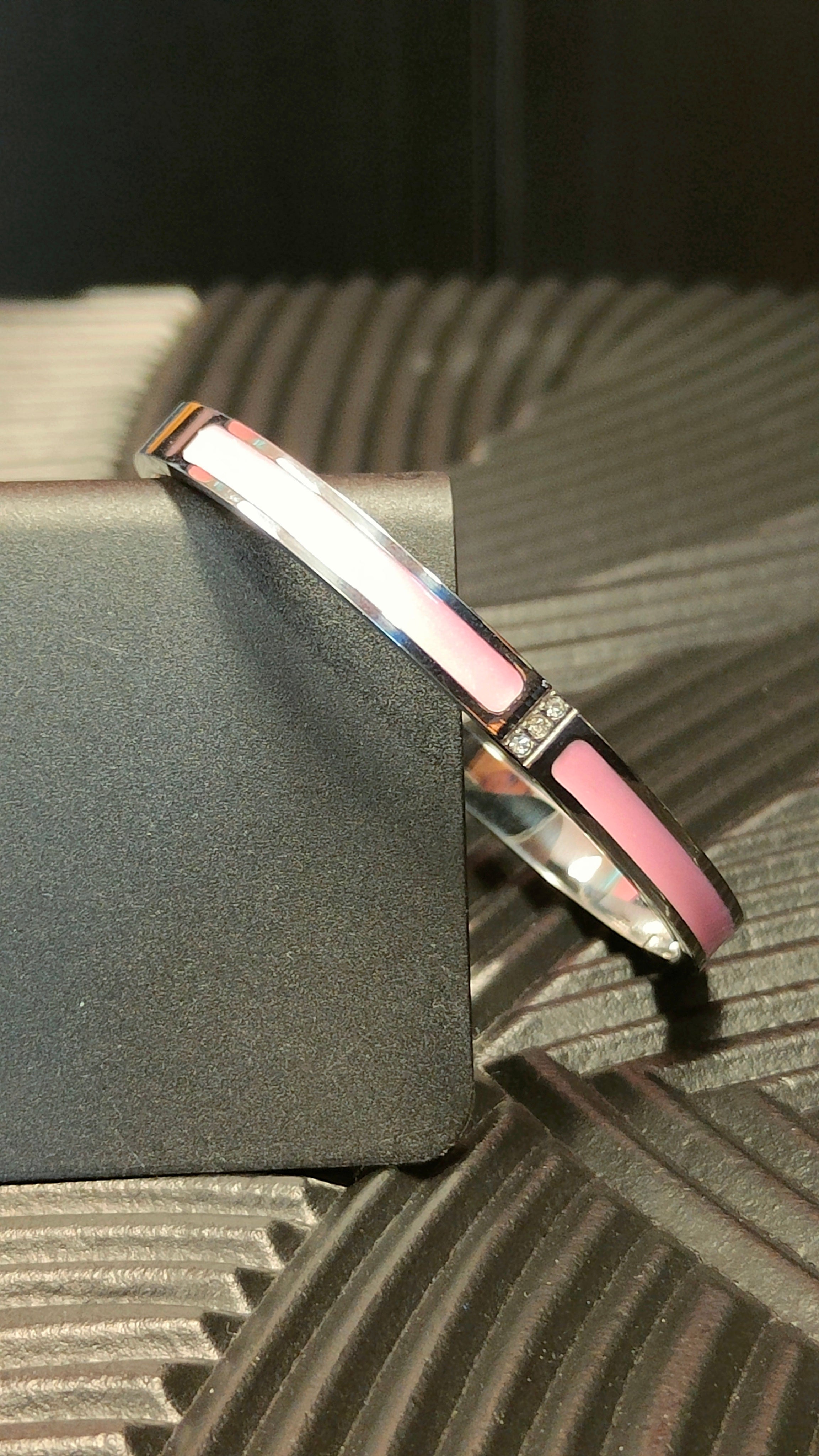 Armband Inlay Pink 3 Diamond look- zilver kleurig