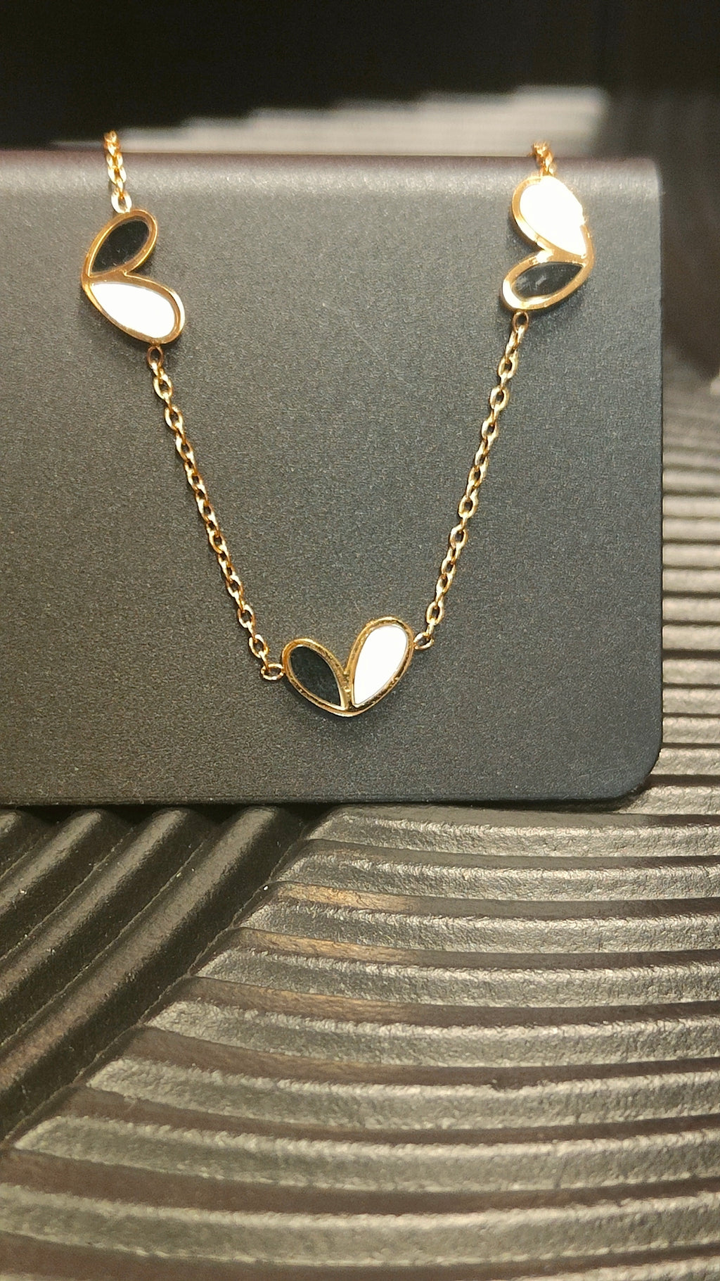 Ketting Inlay Hearts Black & White - Goud kleurig
